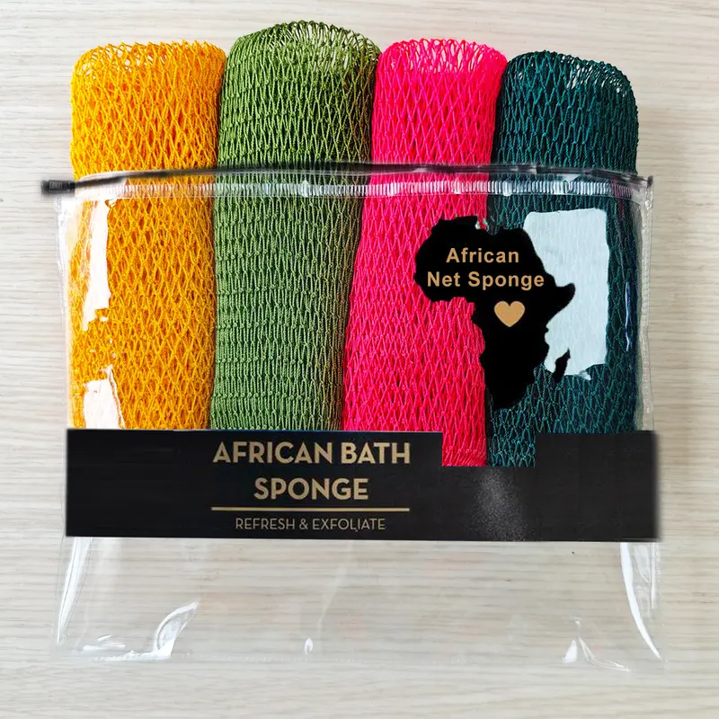 4 Piece African Exfoliating Net Sponge Bundle, for SENSITIVE SKIN, Bath sponge