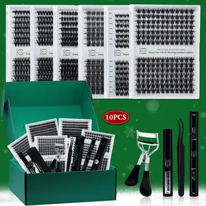 Wispy Individual Segmented False Eyelash with Lash Remover & Lashes Curler & Lash Glue & Tweezers Kit, DIY Eyelash Extensions, 1 Set Natural Curling Cluster Eyelash for Women Makeup