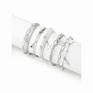 Cider 5 PCS STAR & MOON & FAUX PEARL BRACELET SET