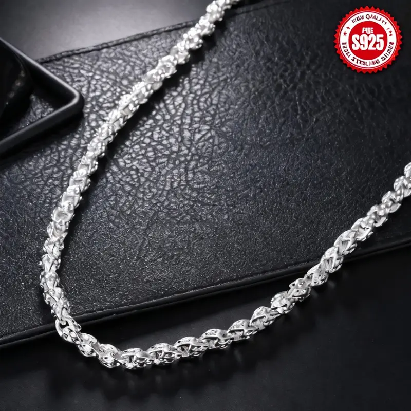 925 Sterling Silver-Plated Rope Twist Design Necklace - Lobster Clasp, Elegant Unisex Adults' Statement Piece, Casual Daily Wear Costume Jewelry for Coordinated Look