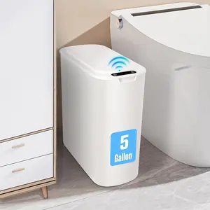 Motion Sensor Trash Can 5 Gallon Automatic Bathroom Garbage Can with Lid Touchless Smart Plastic Slim Wastebasket for Bathroom Office RV Bedroom Living Room White Chic Style