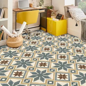 10pcs Blue Brown Geometric Tile Floor Stickers PVC Waterproof Peel and Stick Study Balcony Bathroom Rental Makeover