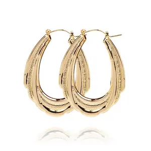 18k Layered Real Gold Filled oval bamboo hoop earrings #39