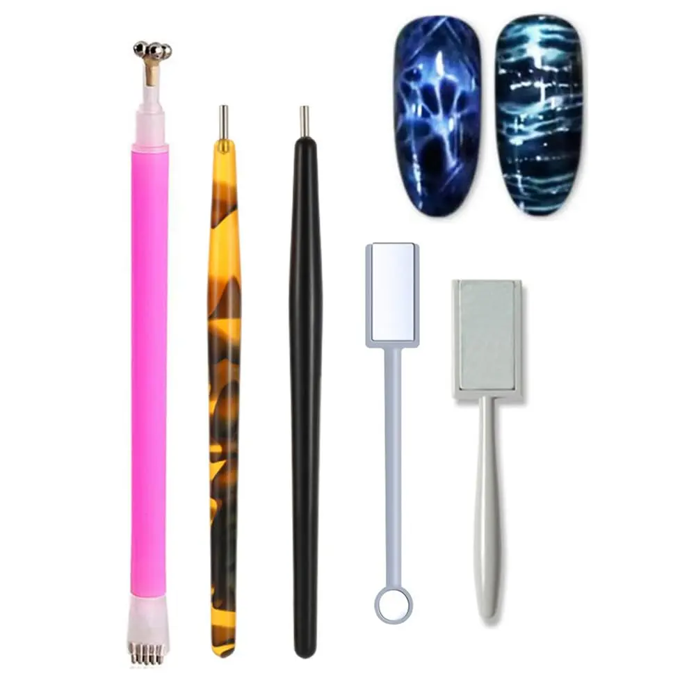 5Pcs Nail Magnet Tool Set With Double Head Flower Design Nail Magnet Pens And Strong Magnet Stick For Cat Eye Gel Polish Nail Art (MJB076) Manicure Cutics