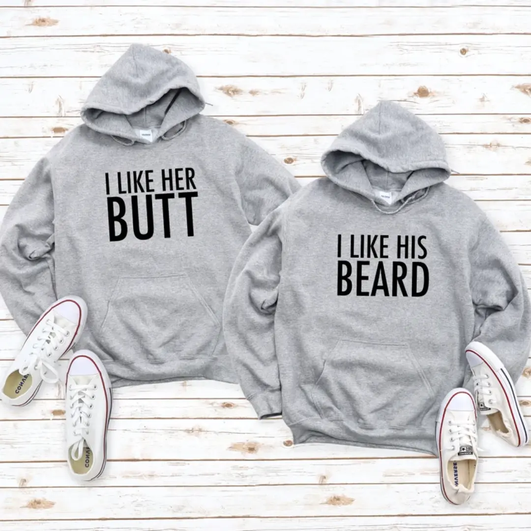"I Like Her Butt" Couple Matching Hoodies - Custom Embroidered Sweatshirts for Partners