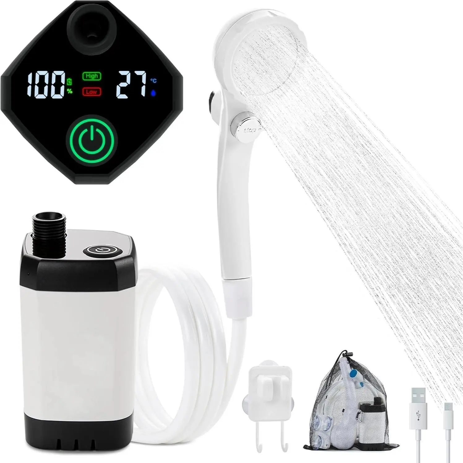 Rechargeable Water Pump Set with Portable Shower Head - Camping Outdoor Accessory for Pet Cleaning, Multifunctional Garden Drainage, Portable Showers, Portable Shower Showers