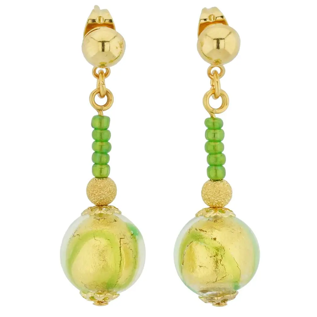 Glass Of Venice Murano Glass Canaletto Earrings - Gold Emerald, Glass Beads Earrings