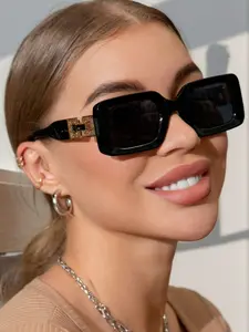 Square Fashion Sunglasses, Beach Accessories, Chain Feet Women's Basic Sunglasses, Uv400 Protection, PC Frame, All Seasons
