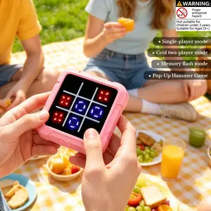 AI Tic Tac Toe Electronic Board Game Handheld Puzzle Toy for Kids Adults Pink Logical Thinking Training Fast Push Reaction Game 2 Player Interaction Montessori Educational Toy Travel Games Birthday Christmas Gift Stocking Stuffer Screen-Free Fun Brain Tea