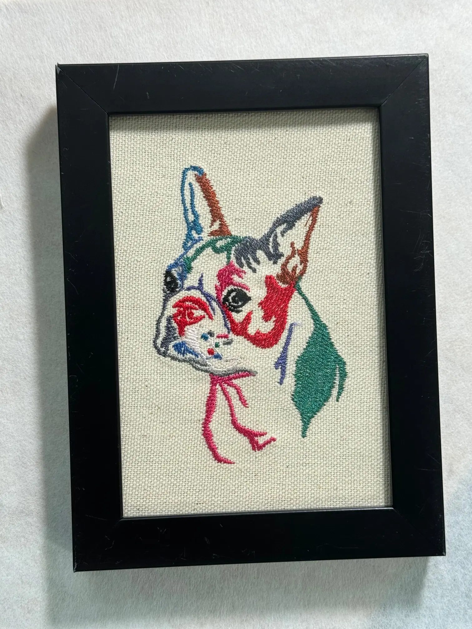 Machine-Embroidered Framed Rainbow French Bulldog/Boston Terrier Frenchie Canine Artwork - Artistic Home Office Tabletop Decor Plaque Sign, Versatile Gift with Other Breed/Design Options