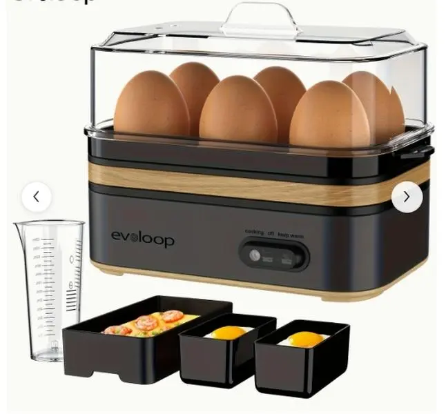 EVOLOOP Rapid Egg Steamer - 6-Egg Capacity, BPA-Free Stainless Steel with Clear Tritan Lid, 400W Electric Egg Cooker for Hard Boiled, Poached, Scrambled, or Omelette, Includes Measurement Cup & 2 Poaching Trays, Auto Shut Off