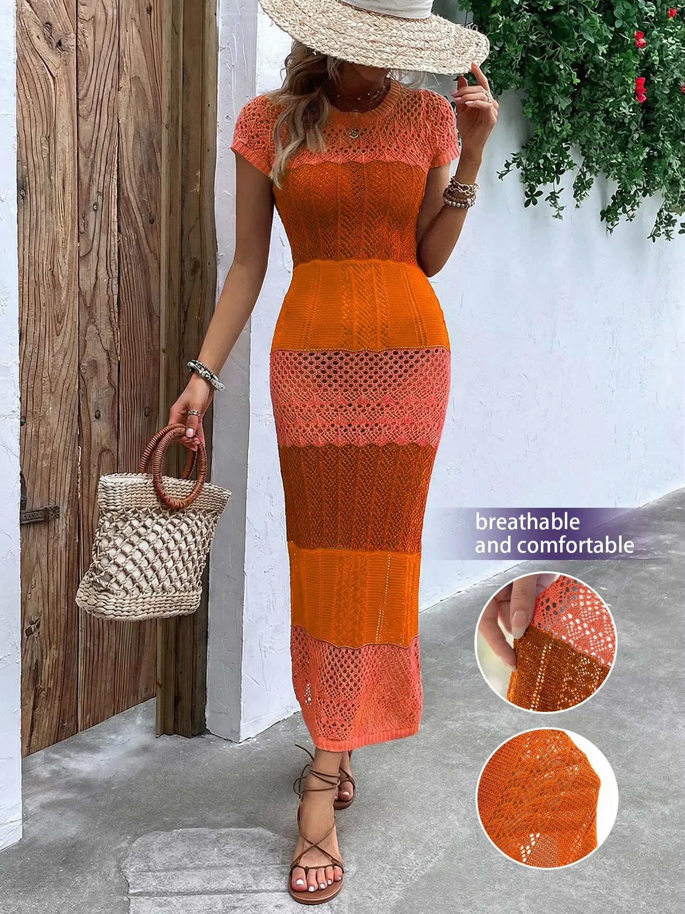 chinese dress ladies Taupe Striped Beach Knit Maxi Dress - Cover Up main image 0