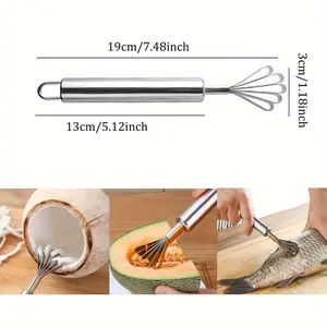1pc Multi-Purpose Stainless Steel Kitchen Tool - Serrated Coconut Grater, Fish Scale Remover & Scraper with Ergonomic Handle for Efficient Coconut Shredding, Fish Prep & Mealtime Cleaning, Coconut Scraper, Polished Finish, Durable Kitchenware, Easyclean M