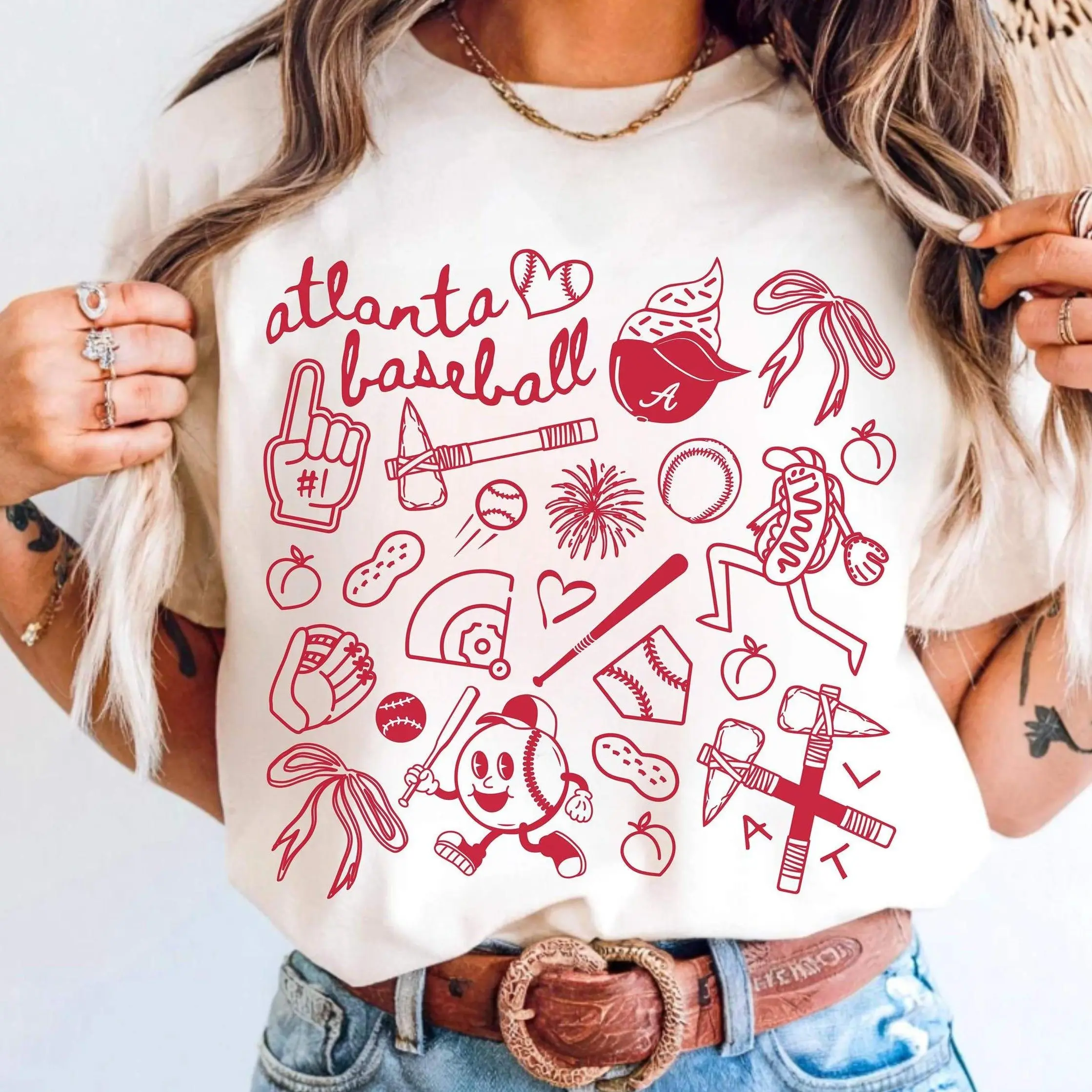 Atlanta Baseball Doodle Graphic Tee, Atlanta Baseball Game Day Youth Shirt, Atlanta Baseball Doodle T-Shirt for Men, Women and Kids