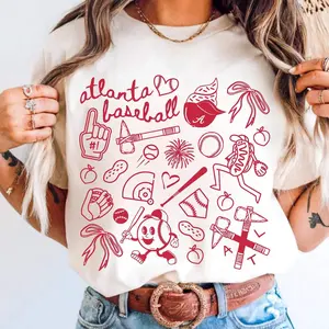 Atlanta Baseball Doodle Graphic Tee, Atlanta Baseball Game Day Youth Shirt, Atlanta Baseball Doodle T-Shirt for Men, Women and Kids