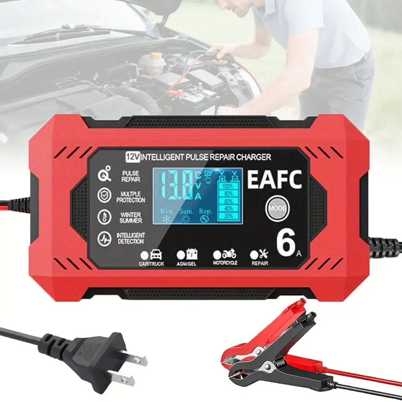 Us Plug Smart Automotive Car Battery Charger Repair, Compatible with 12V/24v, Fast 6a Trickle Charge, Multi-Purpose for Cars Trucks Motorcycles Boats