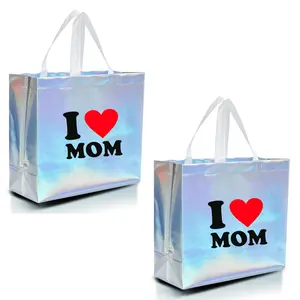 I Love Mom Gift Bag, 10pcs/set Non-woven Fabric Gift Bag with Handle, Gift Wrapping Supplies for Birthday Wedding Party