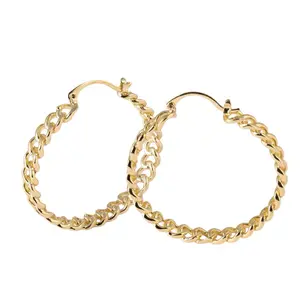 14K Gold Laminated Cuban Link Hoop Earrings 40mm x 5mm Thick Elegant Jewelry for Women