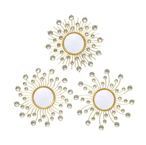 Mirror Wall Decor Wall Mirrors Decorative Sunburst Boho Mirror Gold Mirror Wall Art Metal Decor Mirror Hanging Living Room Bedroom Bathroom Set of 3