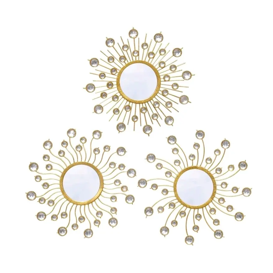 Mirror Wall Decor Wall Mirrors Decorative Sunburst Boho Mirror Gold Mirror Wall Art Metal Decor Mirror Hanging Living Room Bedroom Bathroom Set of 3