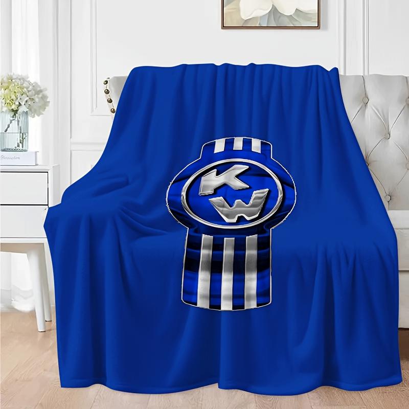 KW  Flannel Blanket - 100% Polyester Soft Lightweight, Contemporary Bold Blue White Design, Plush Texture, All Season Use for Bed Sofa & Home Decor