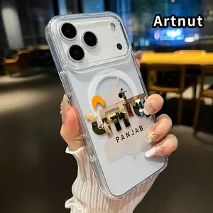 Clear Phone Case for iPhone 17 Pro Max 16 Plus 15 14 13 12 11 Air E Punjab Essence Mosaic Pattern Magnetic Sunction Acrylic Back Full Body Protective Cover for boy girl