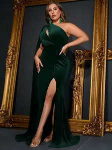 Plus Size One Shoulder Sleeveless Velvet Prom Dresses