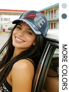 1PC Ladies Waterproof Drill Baseball Cap, Fashionable Cool Girl Retro Washed Baseball Cap, Suitable for Daily Commuting, Outdoor Travel, Beach Vacation in Spring and Summer Seasons, Adjustable Snapback Cap