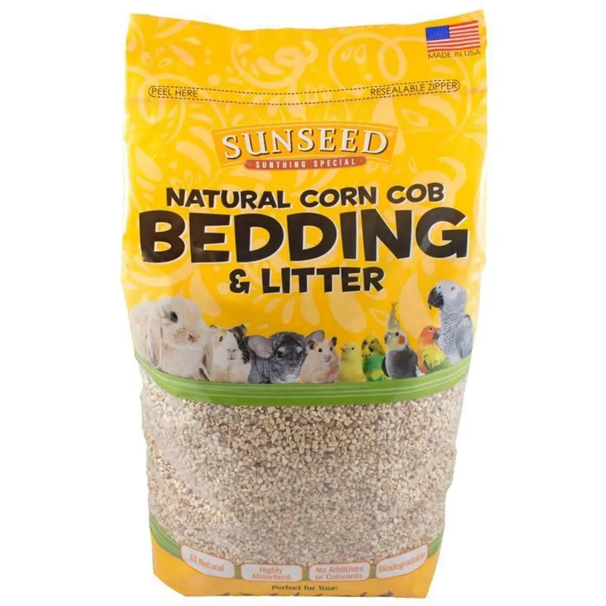 Sunseed 35820 Absorbent Dust-Free Natural Corn Cob Bedding-Litter, 8 lb Bag (Bagged, 350 cu in) for Small Animal Cages & Mice Habitats