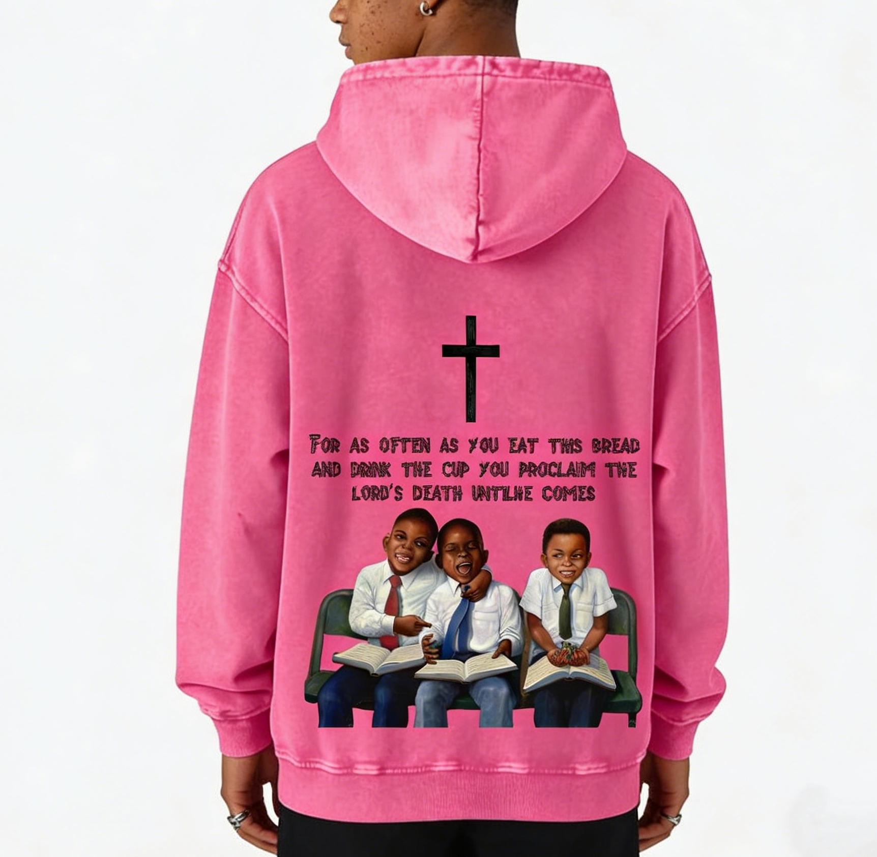 Sopula Studio Men's Vintage First Sunday Faith Graphic Acid Washed Oversized Hoodie Casual Loose Sweatshirt Long Sleeve