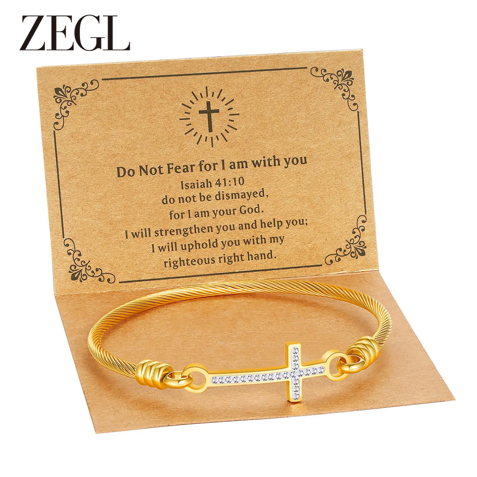ZEGL 18K Gold Plated Christian Cross Bangle Bracelets for Women, Religious Faith Jewelry with Bible Verse Inspirational Message Card, Prayer Bracelet Gifts for Baptism Confirmation Mothers Day Birthday