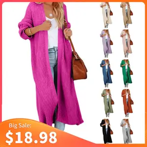 FMEYOA Women's Oversized Long Cardigan Sweaters Long Sleeve Split Open Front Drape Knit Duster Coat M4K198