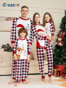 Family Matching Christmas Pajamas Set, Plaid Santa Reindeer Print, Soft Comfortable Holiday Home Wear, Casual Fitted Style