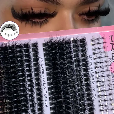 MIKIWI B Curl Bottom Lash Clusters Lash Extension Kit With 5-7MM Lower Lash Clusters D Crul 60D/80D/100D/120D Thick Volume Dark Lash Clusters Kit 9-18MM Cluster Eyelash Extensions Individual Lashes DIY Evil Lash Cluster Map Kit