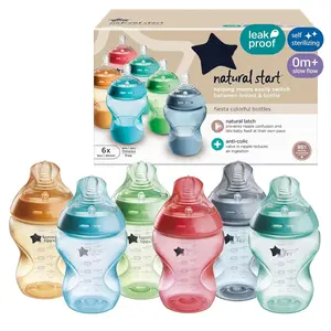 Natural Start Anti-Colic 9 oz BPA Free Baby Bottles, 0+ Months, Slow Flow Breast-Like Nipple, Self Sterilizing, Designed for Seamless Transition Between Bottle & Breast, Fiesta,Pack of 6