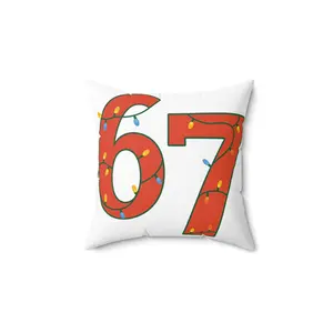 Holiday Number Pillow — Red '67' with String Lights Decorative Cushion