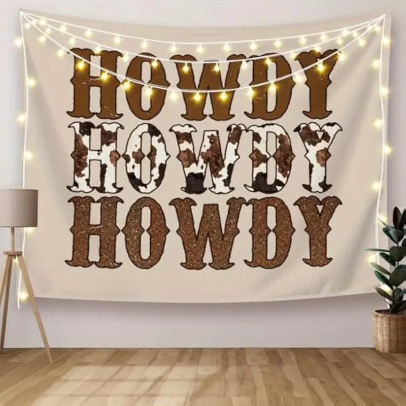 Howdy Western Cow Print Tapestry Wall Hanging, Cowgirl Room Decor, Country Western Wall Blanket Decor for Home Living Room Bedroom Room Dorm