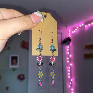 Flower Earrings with Colorful Beads and Dangling Charms for Stylish Accessory