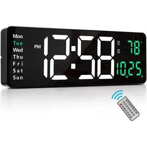 15" Large Digital Wall Clock with Remote Control, Auto-Dimming, DST, Date, Week, Temperature, LED Display Clock for Living Room Bedroom Decor, Ideal Gift for Elderly & Seniors