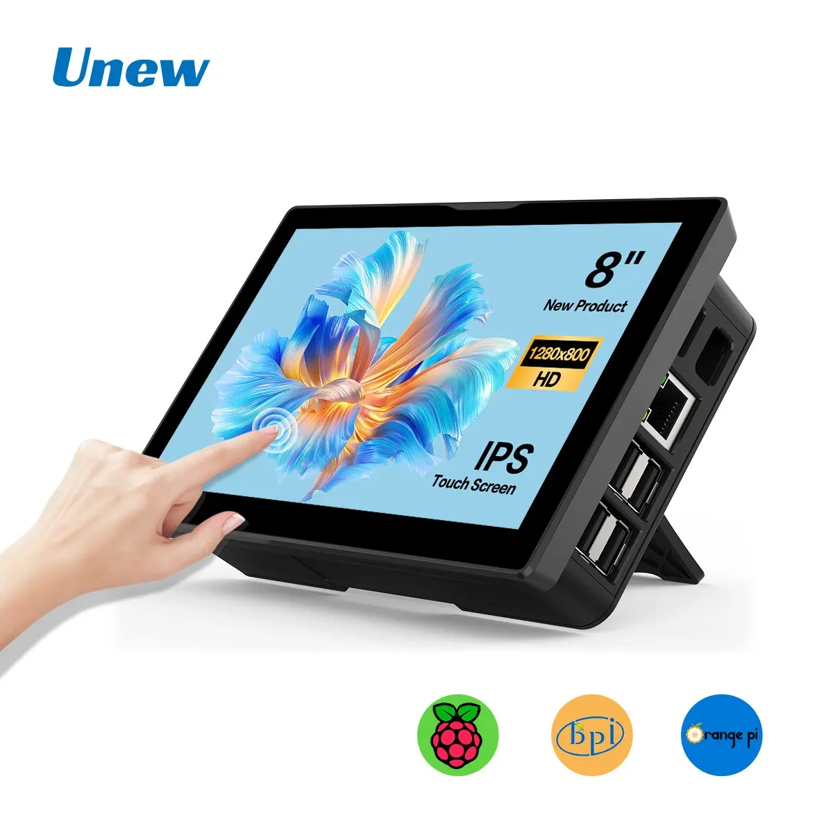 Unew 8-Inch Portable Display, 1280x800 IPS Screen, Compatible with Raspberry Pi and Laptops, Ideal for Multitasking, Portable Touchscreen Monitor