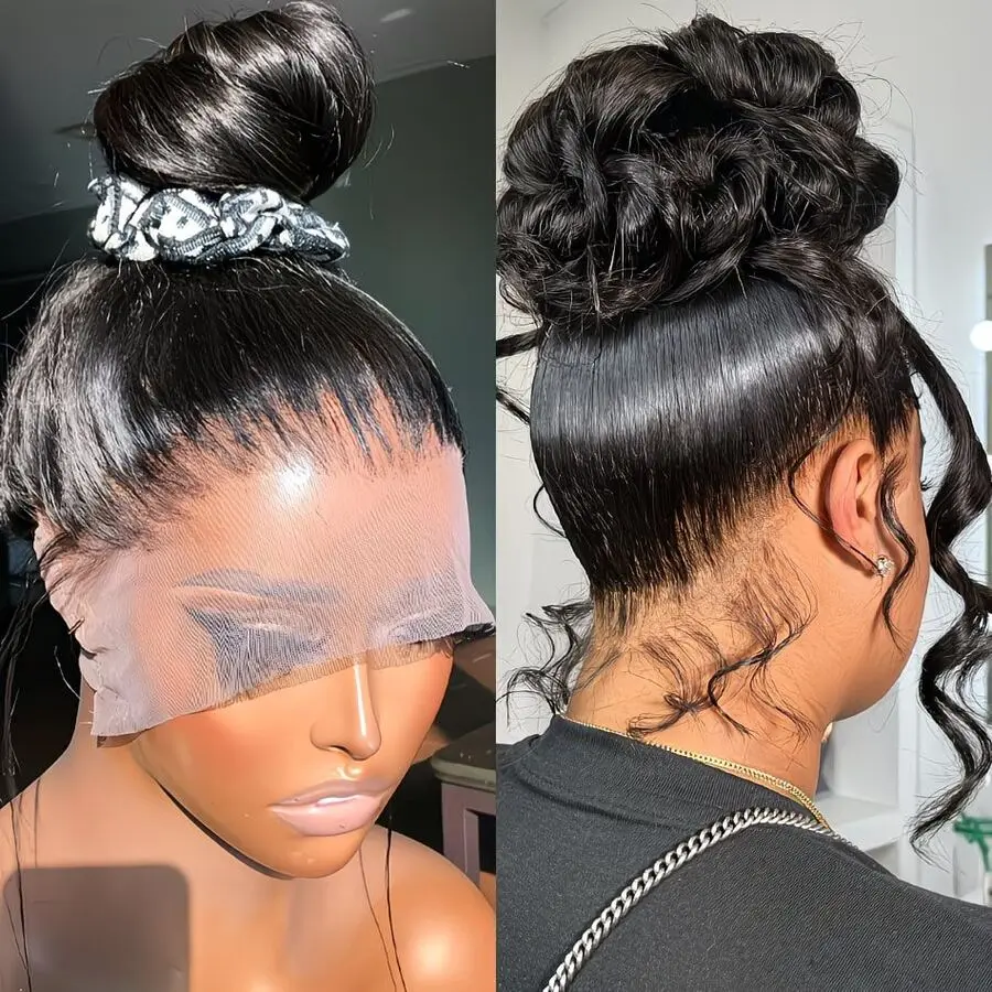 360 HD Lace Front Wig Human Hair Body Wave Transparent Lace Frontal Wig  Invisi-Strap 360 LaceWig With Drawstring Human Hair for Black Women Pre-Plucked Hair Full Hairline Natural Wigs 180% Density Plucked & Bleached