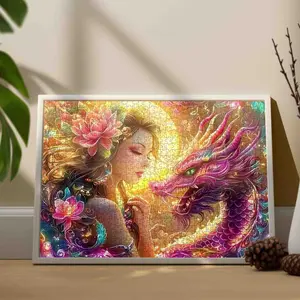 Fantasy Woman and Dragon 1000 Pieces Jigsaw Puzzle, Mystical Art for Adults, Relaxing Brain Challenge and Family Game, Perfect Gift and Wall Decor, Size 27.5x20inch(70x50cm)