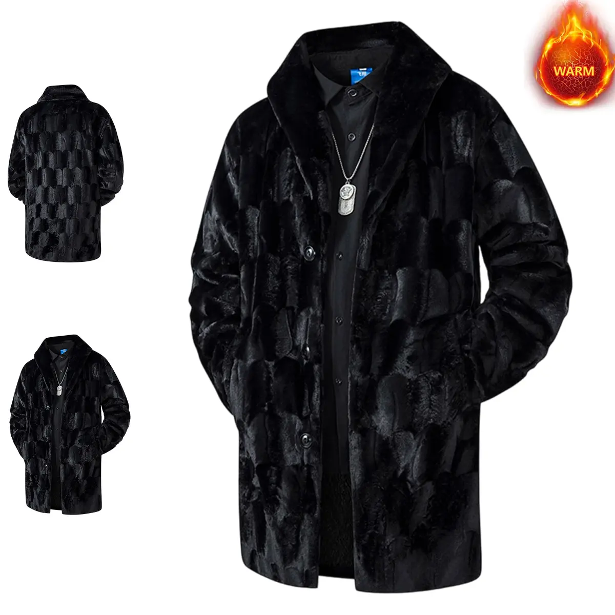 Men's Retro Plaid Long Coat, a Stylish Button-Front Fleece-Lined Jacket with Large Lapel for Autumn and Winter, Menswear, Casual, Long Sleeve