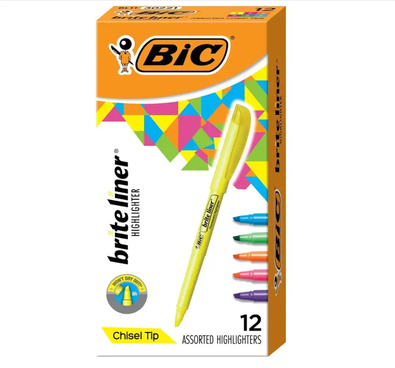 BIC Brite Liner Highlighters, Chisel Tip, School Supplies for Students and Teachers, Ideal for Notes and Textbooks, 12-Count Pack in Assorted Colors