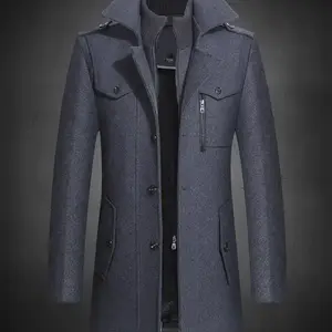 Men's solid color button front 2-IN-1 lapel coat, autumn and winter regular fit casual long sleeved flip pocket coat, men's classic daily clothing, casual jacket