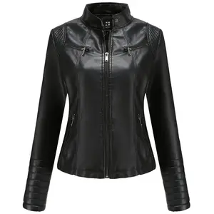 Women's Casual Faux Leather Jacket, Short Fashion Biker Clothing Women Jacket, Autumn Winter Womenswear Plus Size Outwear Black Red Camel S-2XL