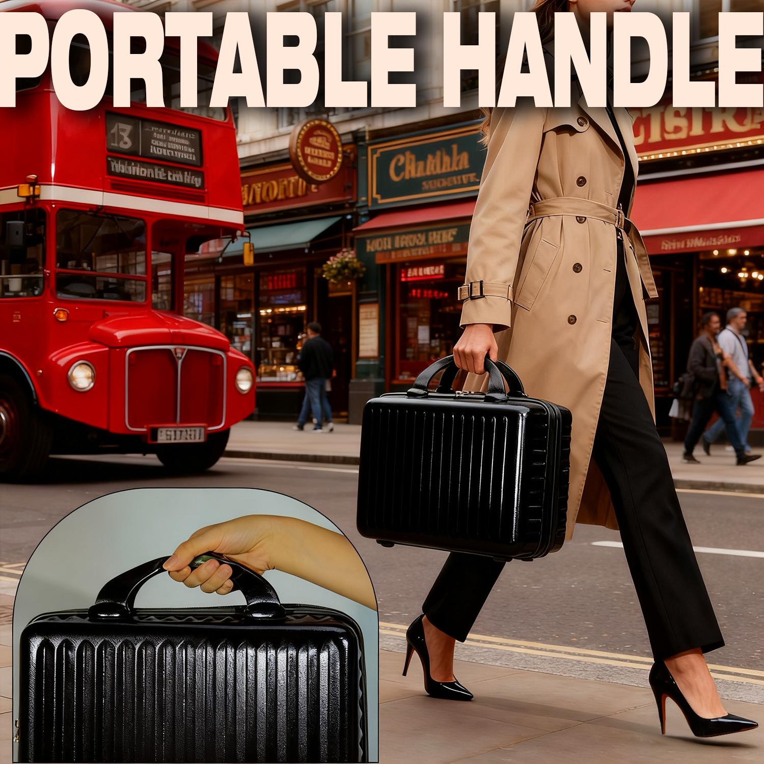 Black Vertical Stripe Hard Shell Makeup Case | Portable Mini Travel Cosmetic Organizer with Elastic Straps | Durable ABS Vanity Bag