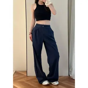 Women's Wide Leg Pants Yoga Front Fold Loose Elastic Waist Sports Straight Pocket Soft Black Casual Womenswear Activewear Blouse Essential Cropped Bottom Day Dress Light Summer Top