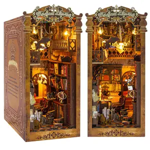 Magic Library Design Wooden Book Nook Kit, 1 Set 3D Wooden Puzzle, DIY Assembly Model Kit, Creative Home Ornaments for Bookshelf Decor, Diy Building Model