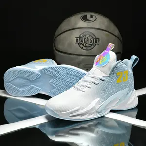 Men's casual and fashionable ultra-light shock-absorbing and anti-slip basketball shoes, suitablle for daily wear, comfortable and breathable sports shoes, white and blue.